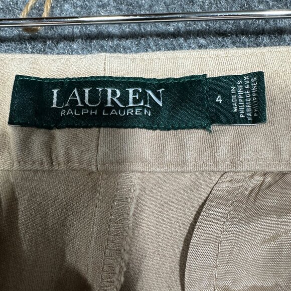 Ralph Lauren Pants Womens 4 Tan Stretch Flat Front Tapered Leg Zip Fly Pockets - Picture 5 of 8